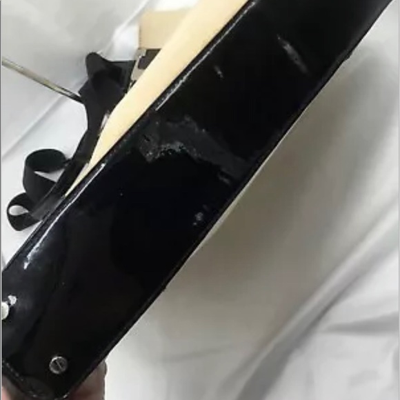 Tory Burch Natural Canvas Tote Shopper Bag Black Patent Leather ✅Offers Welcome - Picture 7 of 11